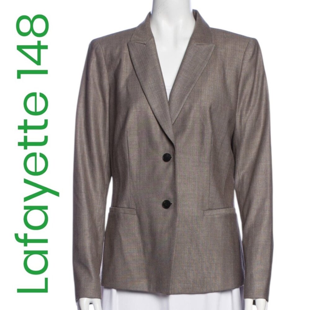 LAFAYETTE 148 NEW YORK BROWN 2-BUTTON WOOL BLAZER OFFICE‎ PROFESSIONAL, SIZE 10